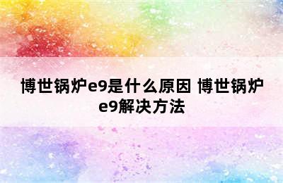 博世锅炉e9是什么原因 博世锅炉e9解决方法